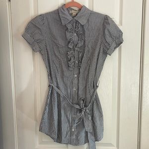 Forever 21 Striped Ruffle Button Front Shirt